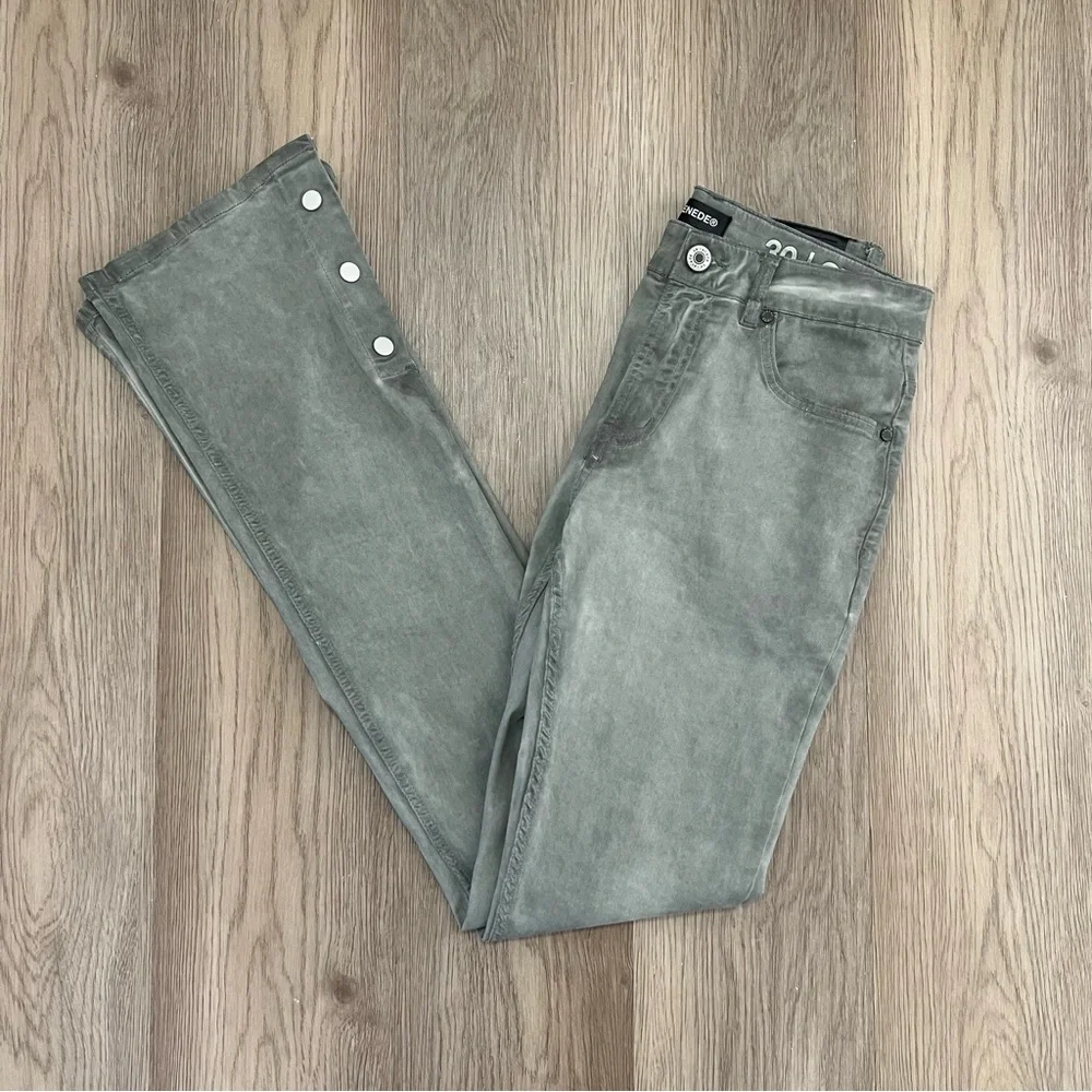 Serenede Stacked Denim Jeans Men’s Size 30 Sage Green Gray Snap Hem